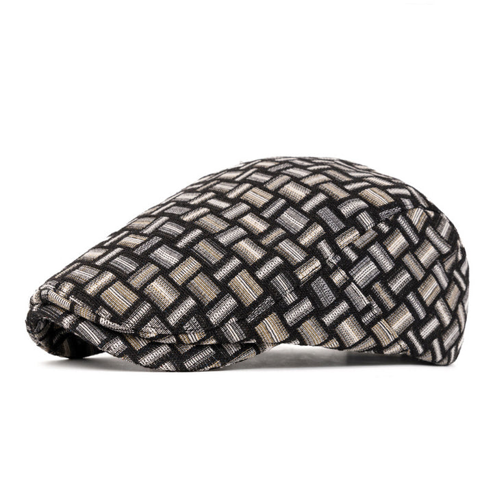 Béret artistique rétro en jacquard coloré à carreaux - Boucle arrière - Noir - Réglable (22 1/2"-24") - image 18