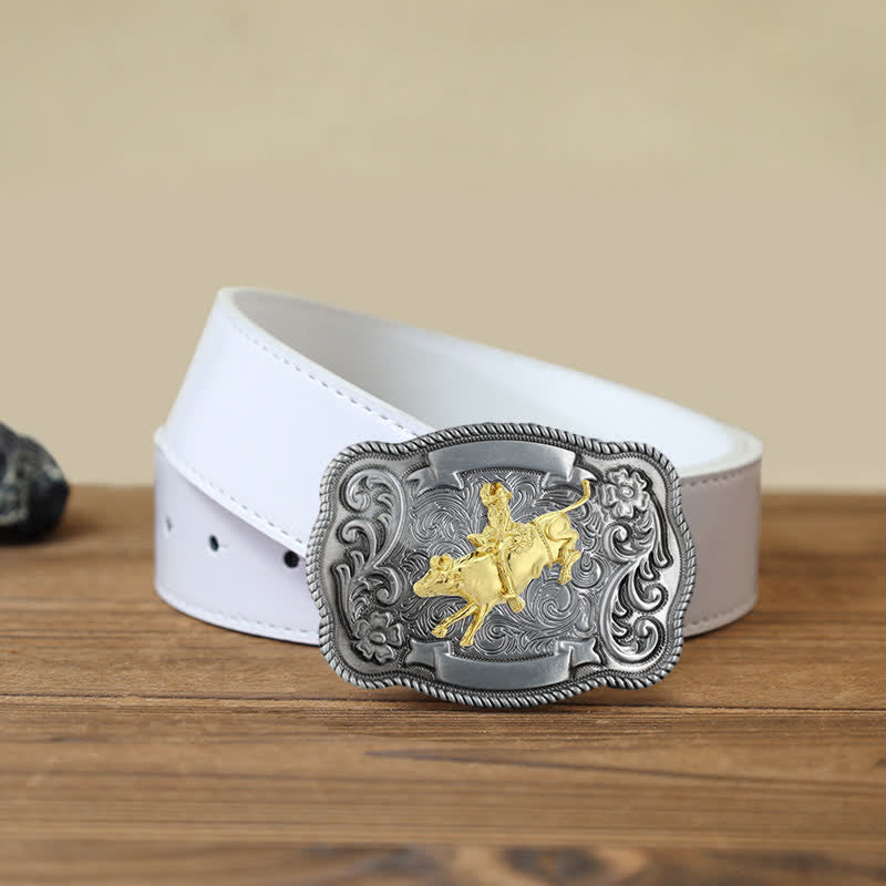 Ceinture en cuir à boucle animalière sculptée en or pour homme - Rodeo - Ceinture blanche en PU (40) - image 23