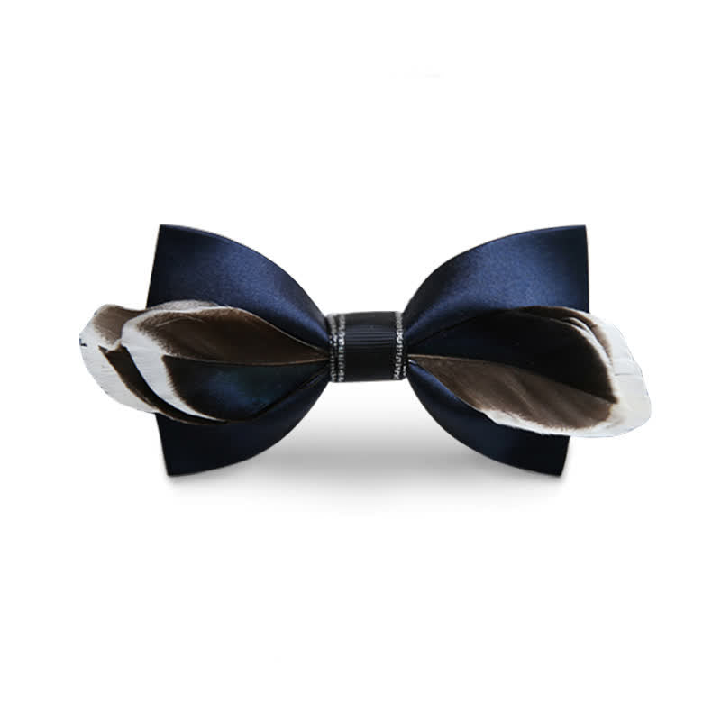 Nœud papillon en plumes de canard bleu marine et marron - Bleu marine et marron - image 0