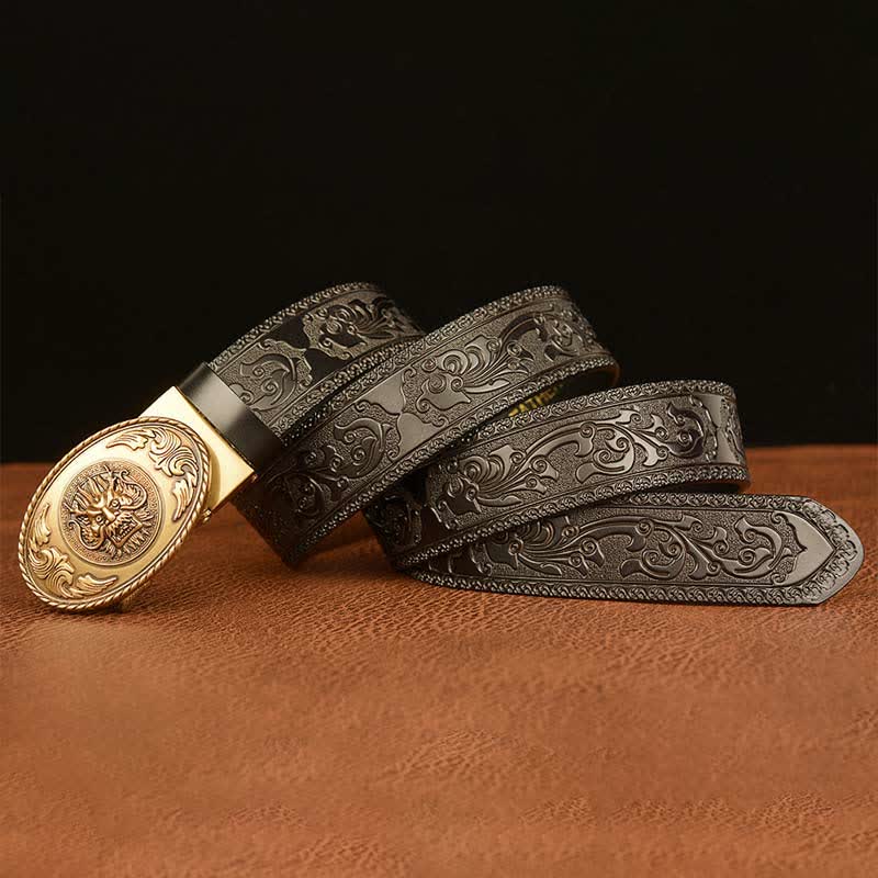 Ceinture en cuir à boucle elliptique pour homme avec dragon