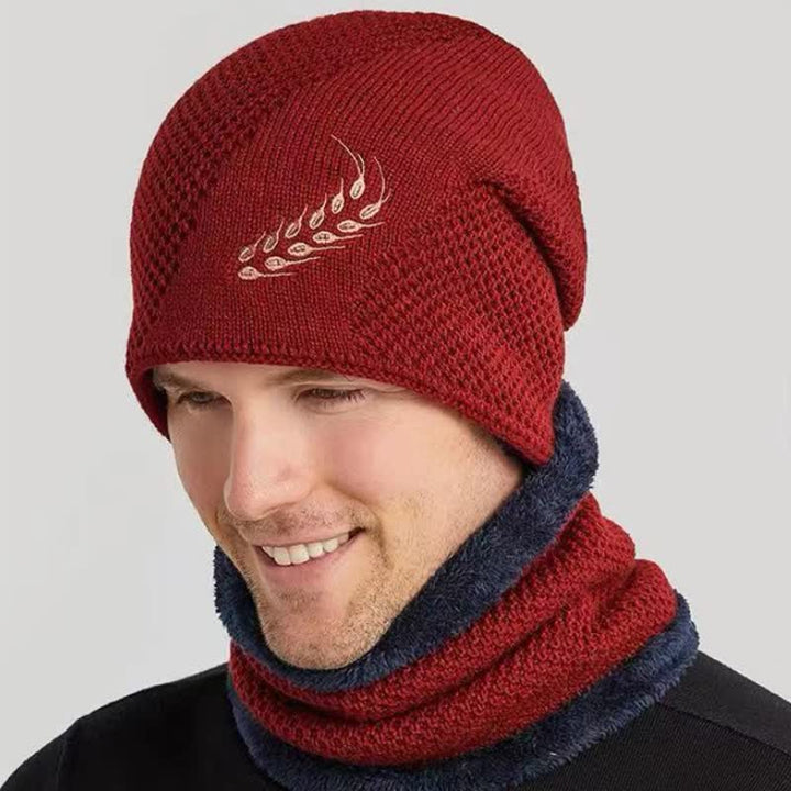 Lot de 2 bonnets et cache-cou brodés en blé