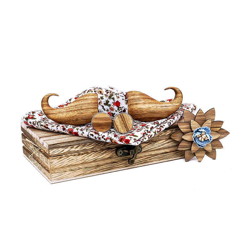 Lot de 4 nœuds papillon en bois Burlywood Moustache pour homme