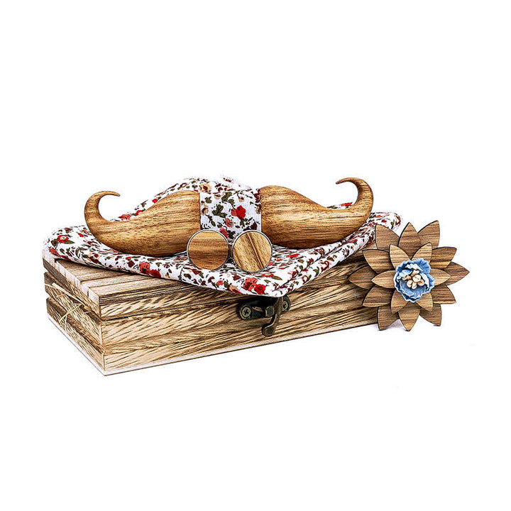 Lot de 4 nœuds papillon en bois Burlywood Moustache pour homme
