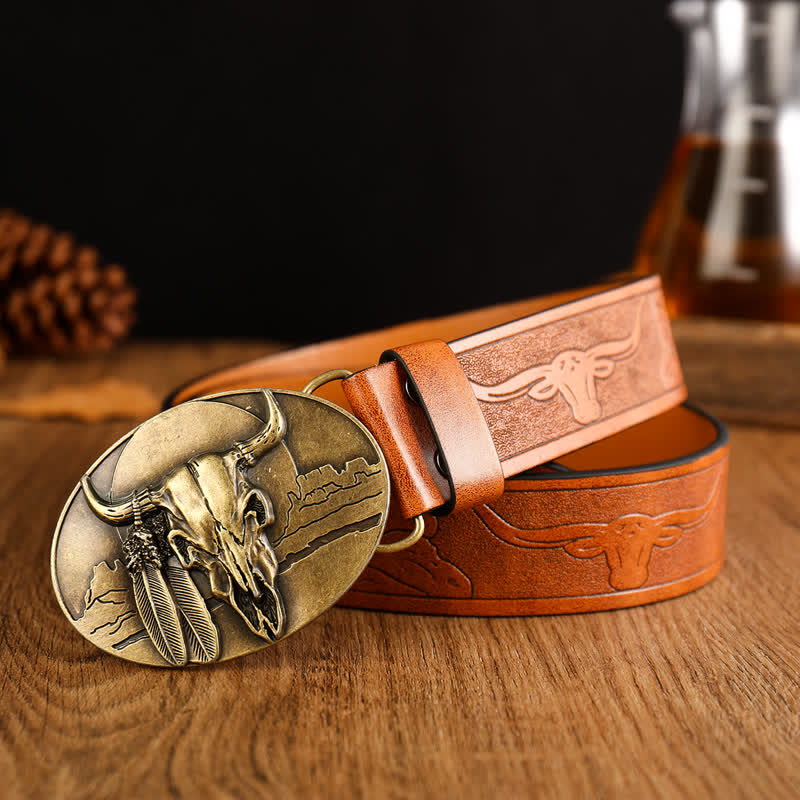 Ceinture en cuir avec boucle en forme de tête de taureau fou Ethic pour homme
