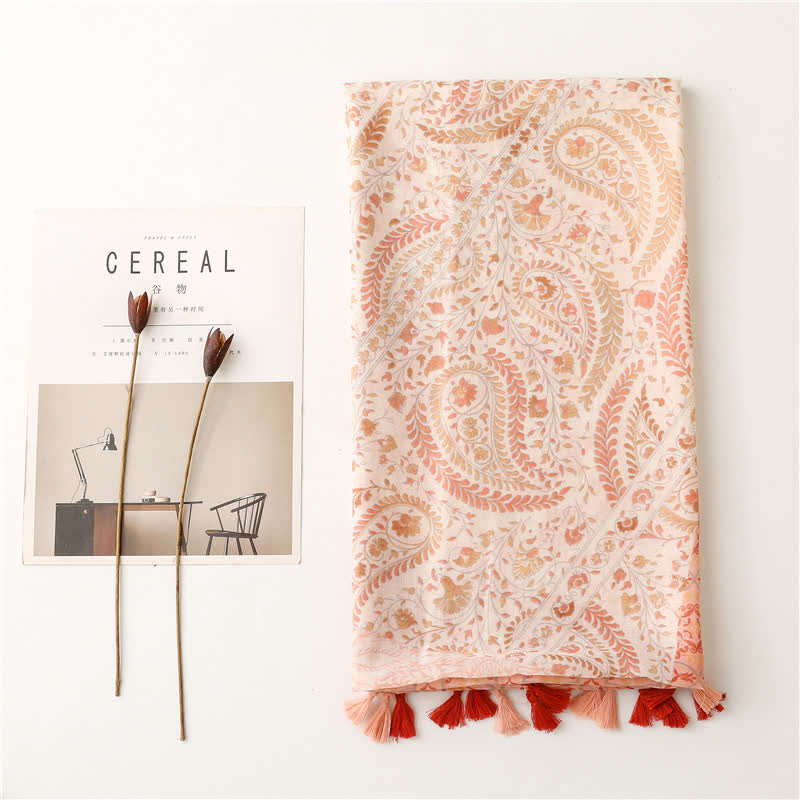 Écharpe à franges en blé à motif floral doux pour femme - image 1