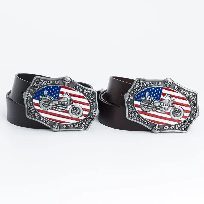 Ceinture en cuir pour homme avec tête de mort et drapeau américain