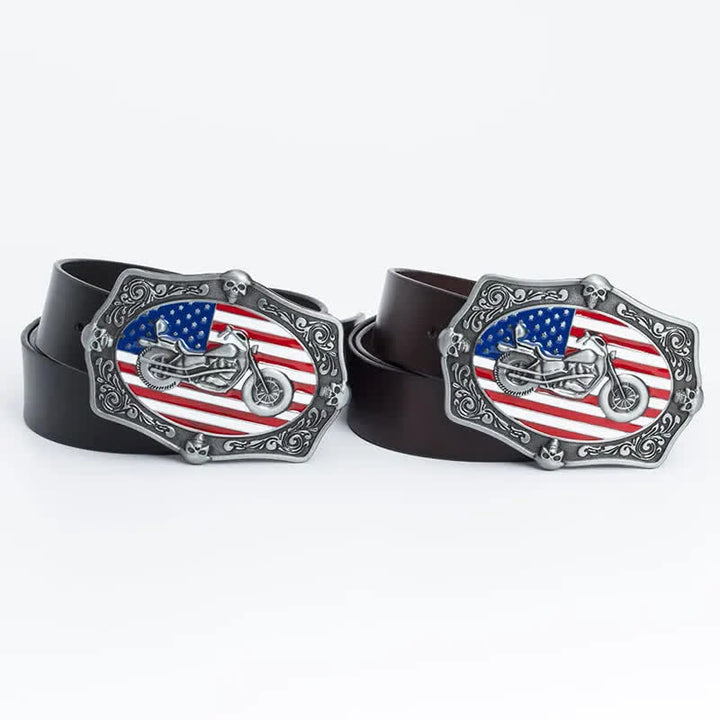 Ceinture en cuir pour homme avec tête de mort et drapeau américain