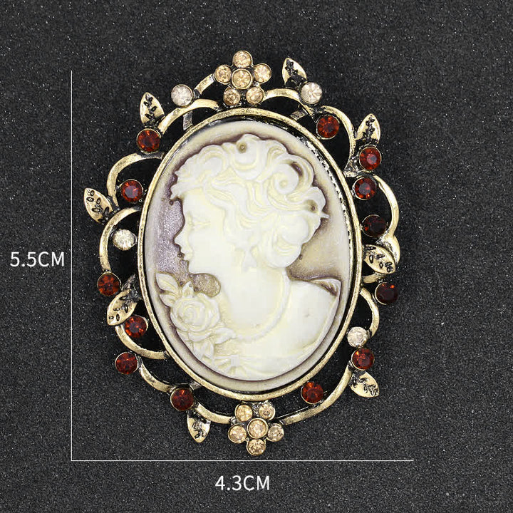 Broche camée ovale scintillante pour femme