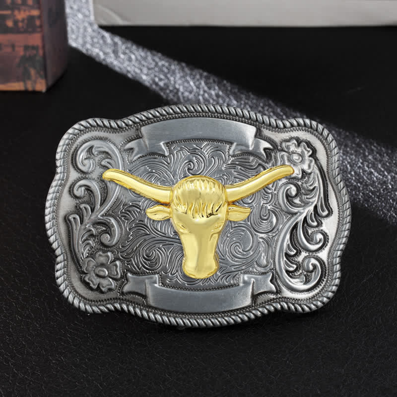 Ceinture en cuir à boucle animalière sculptée en or pour homme - Taureau - Sans ceinture - image 37