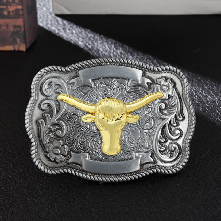 Ceinture en cuir à boucle animalière sculptée en or pour homme - Taureau - Sans ceinture - image 37