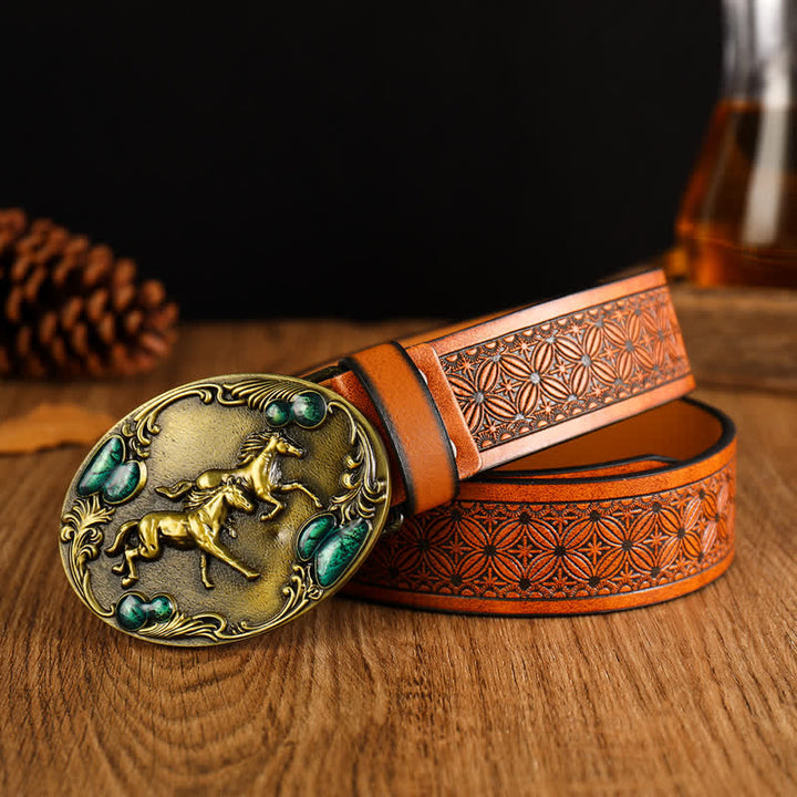 Ceinture en cuir synthétique avec pierres précieuses et doubles chevaux pour homme