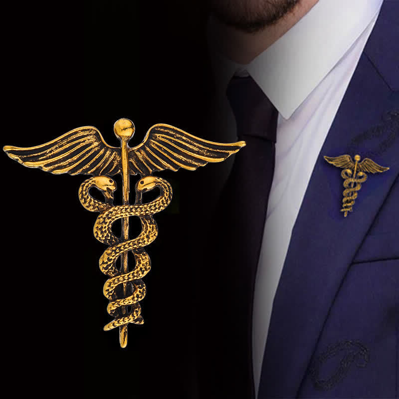 Broche Caducée Double Serpents pour Homme