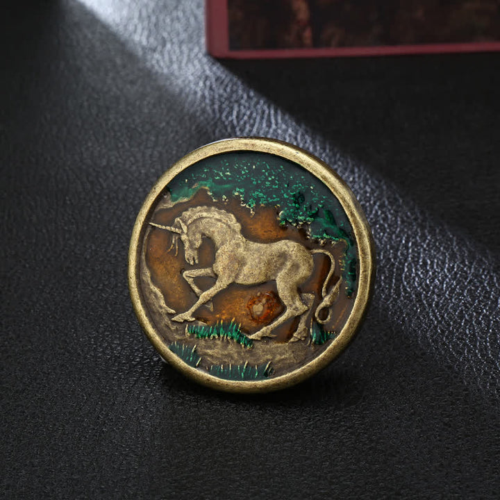 Ceinture en cuir à boucle en bronze antique pour homme avec licorne mystique