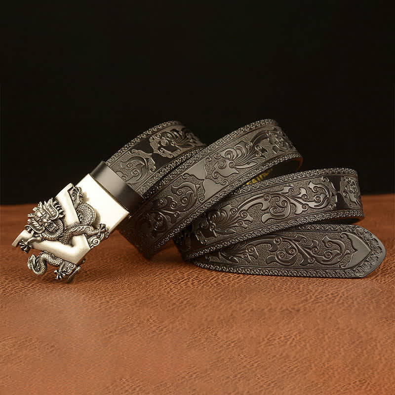 Ceinture en cuir avec motif dragon en relief et lettre V pour homme
