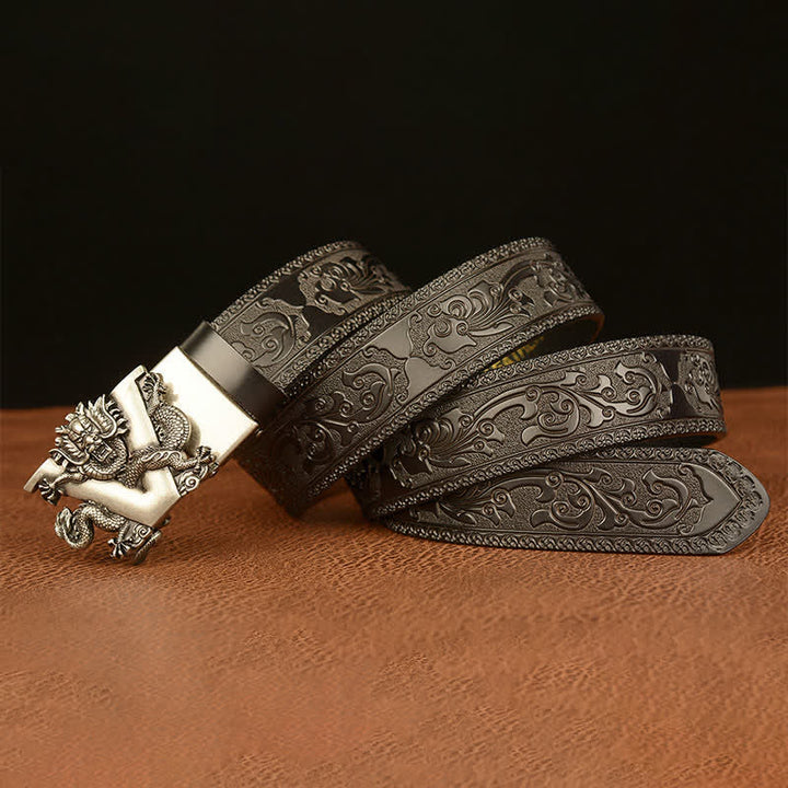 Ceinture en cuir avec motif dragon en relief et lettre V pour homme