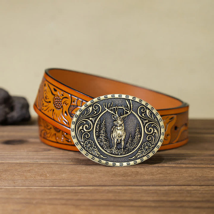 Ceinture en cuir à boucle drapeau américain pour homme avec motif de chasseur de cerfs