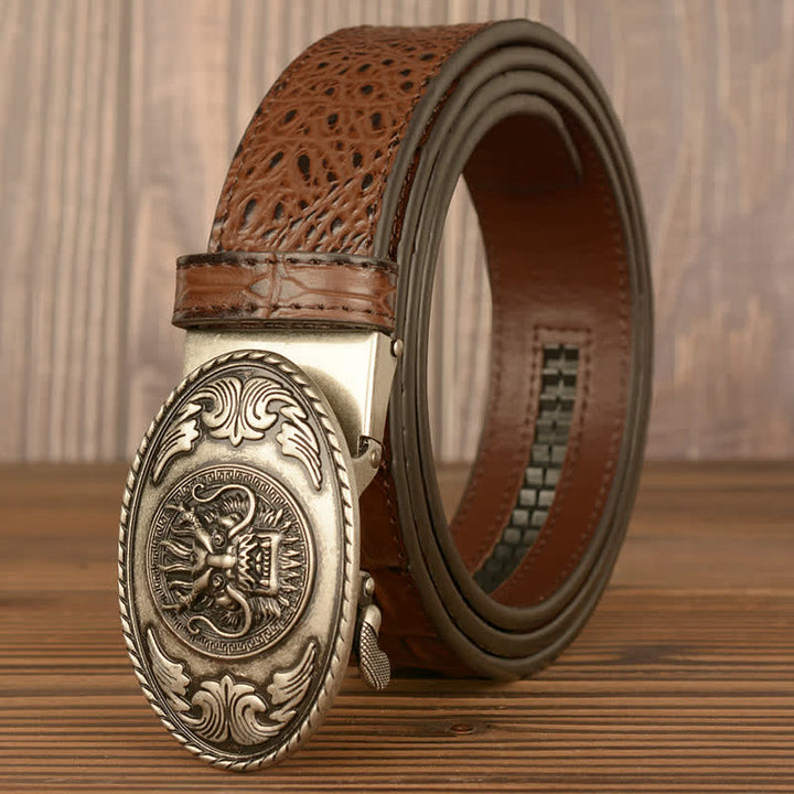 Ceinture en cuir à motif crocodile et tête de dragon pour homme