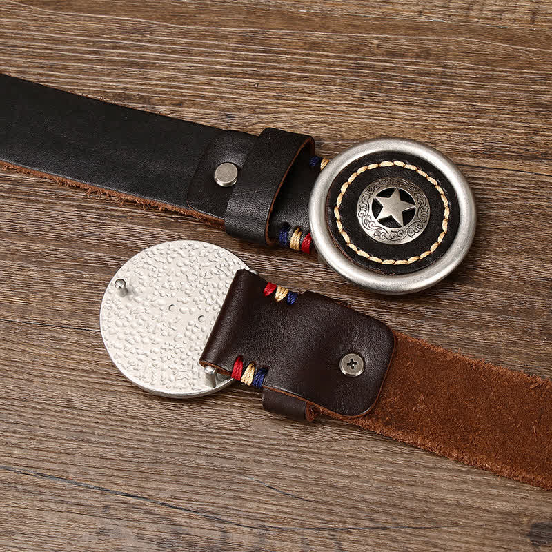 Ceinture en cuir épais vintage Pentacle pour homme