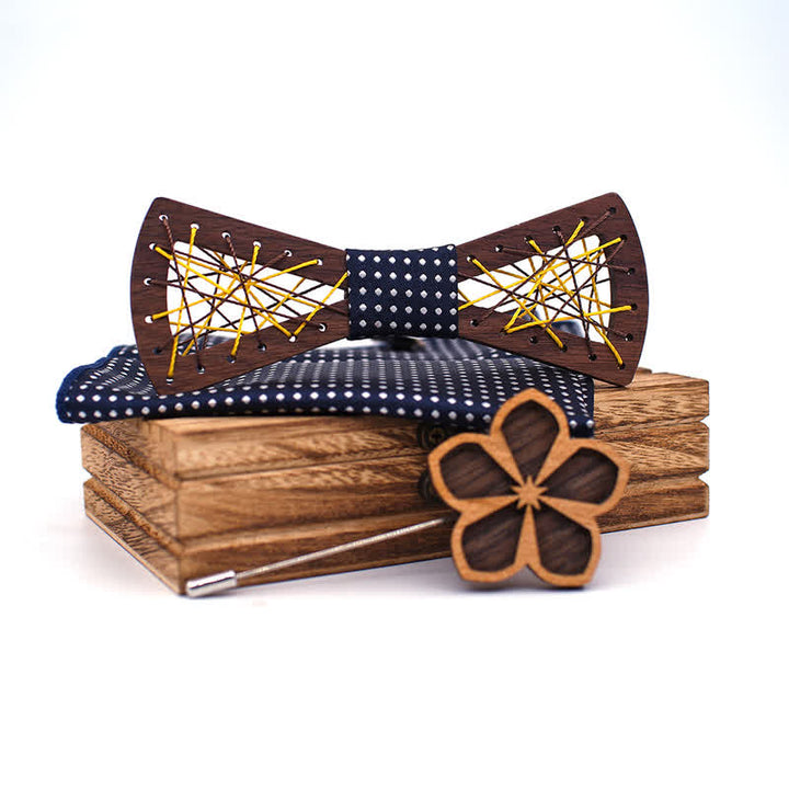 Ensemble de 3 nœuds papillon en bois tissés et brodés pour hommes