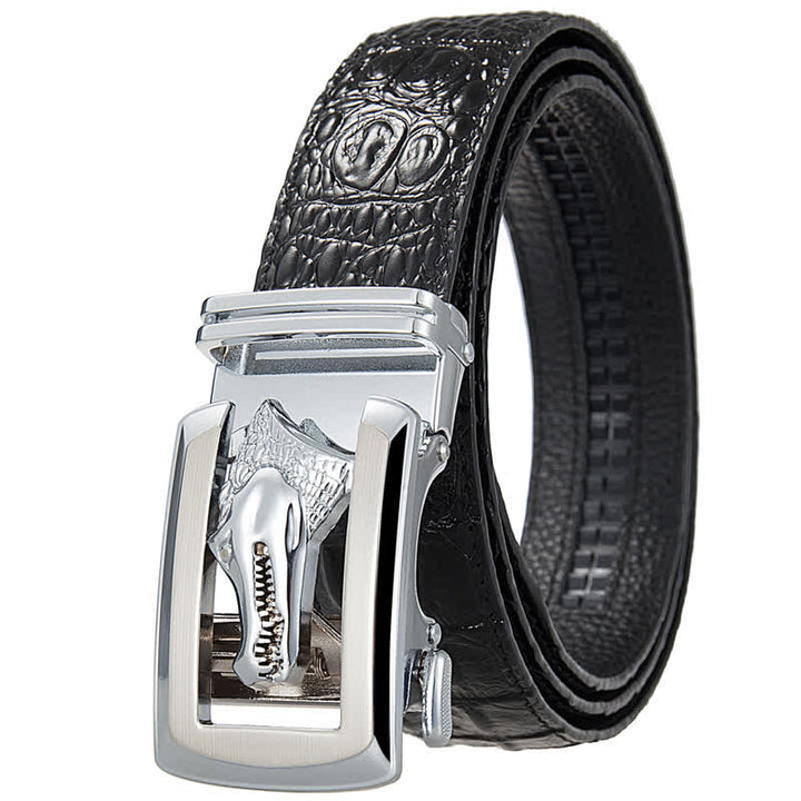 Ceinture en cuir imprimé crocodile à boucle automatique creuse pour homme