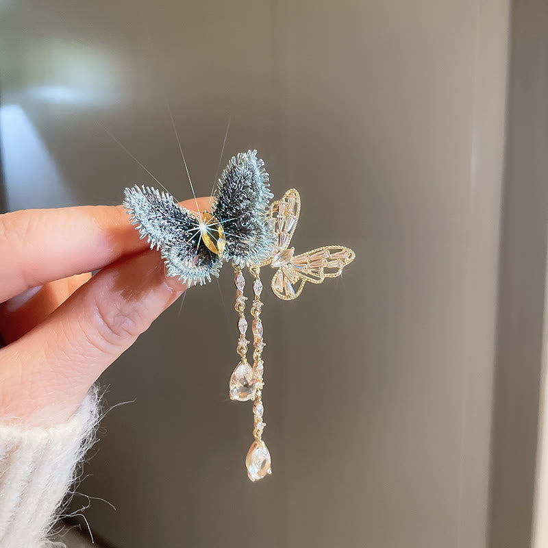 élégante Broche à pompon en forme de papillon bleu pour femme