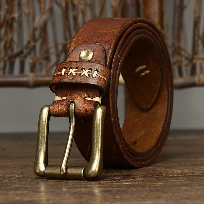 Ceinture en cuir sculpté fantaisie vintage pour homme - Kaki - 46 - image 5