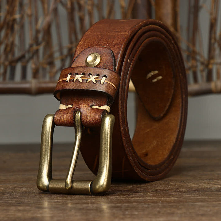 Ceinture en cuir sculpté fantaisie vintage pour homme - Kaki - 46 - image 5