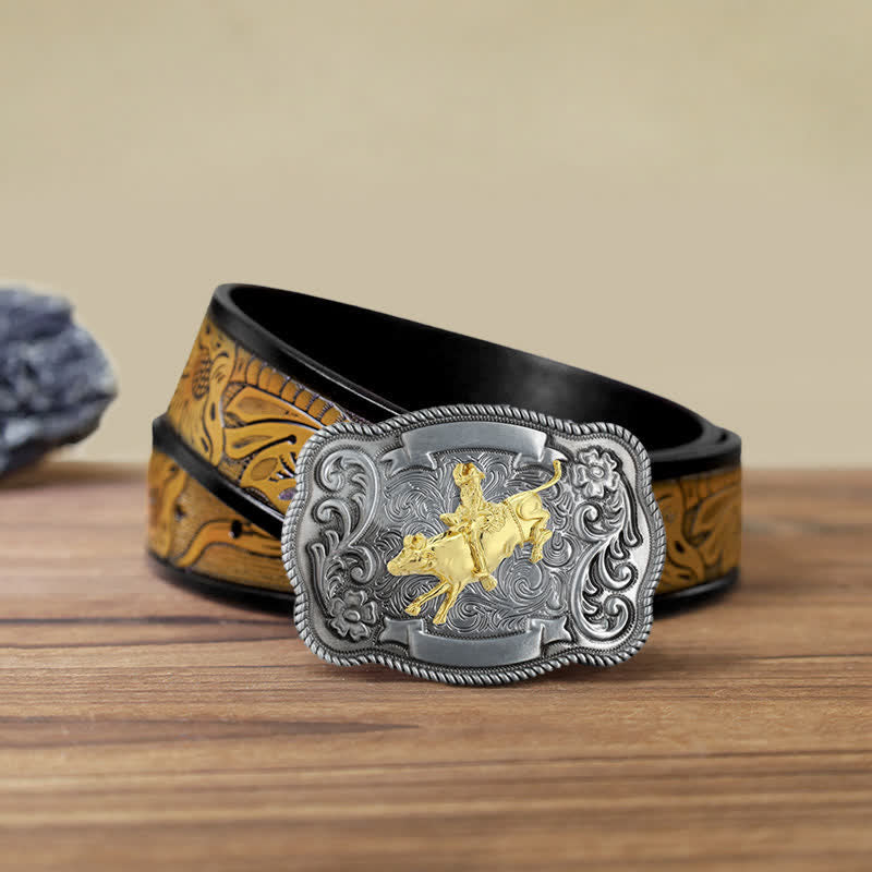 Ceinture en cuir à boucle animalière sculptée en or pour homme - Rodeo - Ceinture SandyBrown (40) - image 26