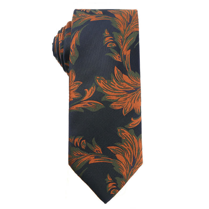 Cravate pour homme série orange vert forêt - Floristique - image 7