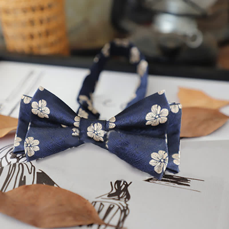 Nœud papillon rétro à motifs floraux et feuilles pour homme