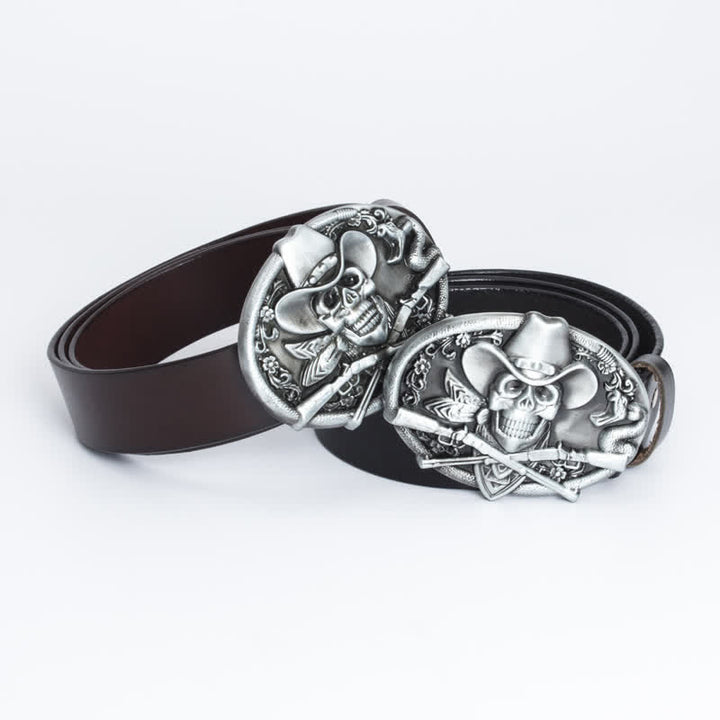 Ceinture en cuir pour homme avec tête de mort et armes croisées