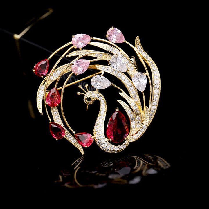 Broche phénix paon ornée pour femme