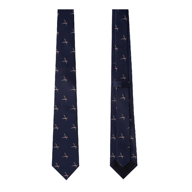 Cravate tissée brodée bleu marine pour homme avec motif hirondelle