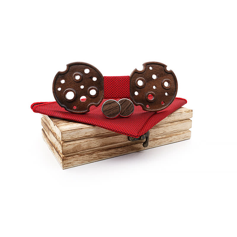 Lot de 3 nœuds papillon en bois pour homme avec cercle creux