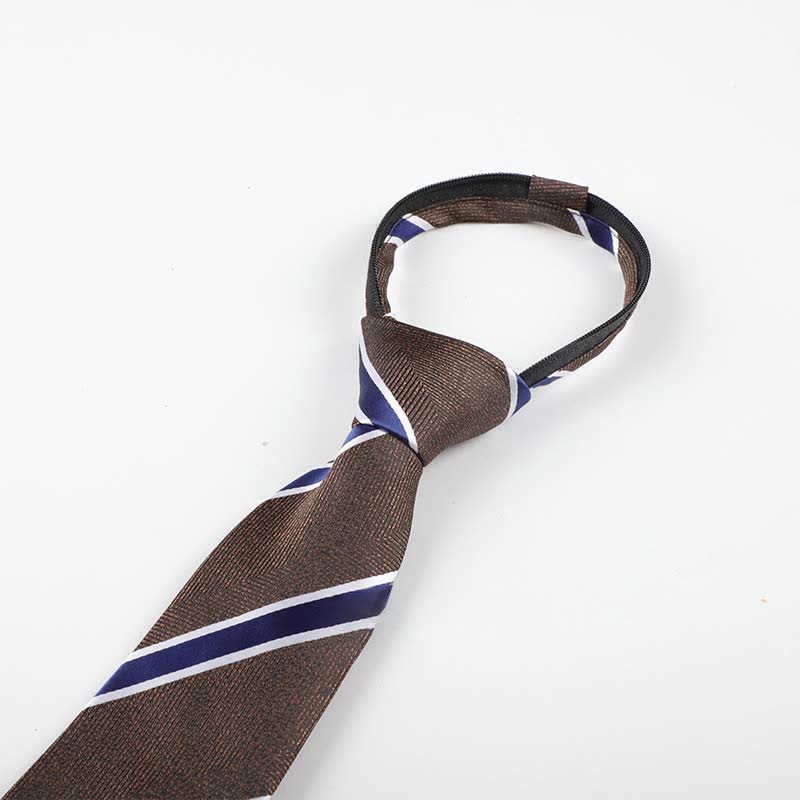 Cravate rayée à fermeture éclair pour homme - Brun - image 1