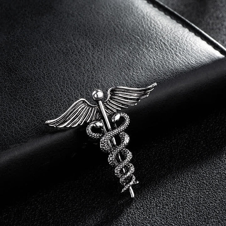 Broche Caducée Double Serpents pour Homme