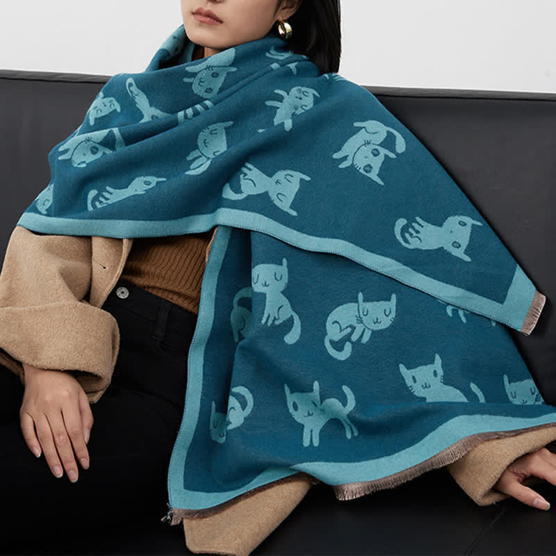 Écharpe grande taille pour femme, chaude et résistante au froid, avec imprimé chat