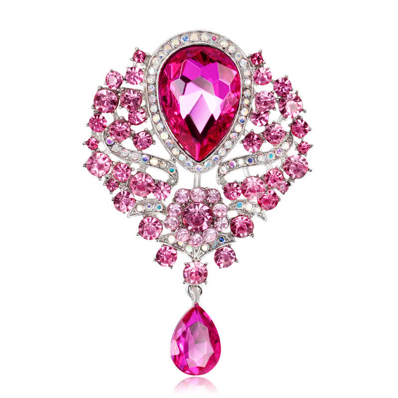 Broche en forme de goutte d'eau en verre transparent pour femme