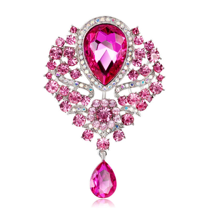 Broche en forme de goutte d'eau en verre transparent pour femme