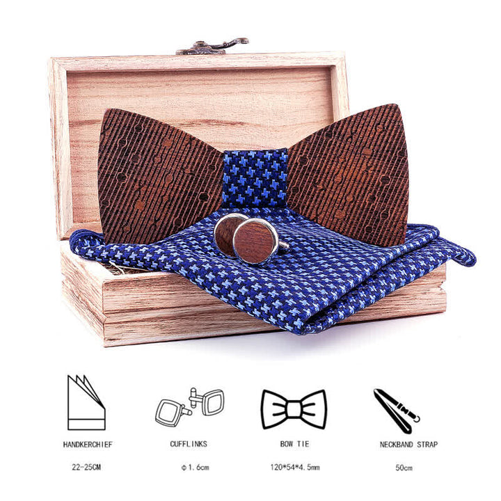 Lot de 3 nœuds papillon en bois en forme de feuilles creuses pour homme