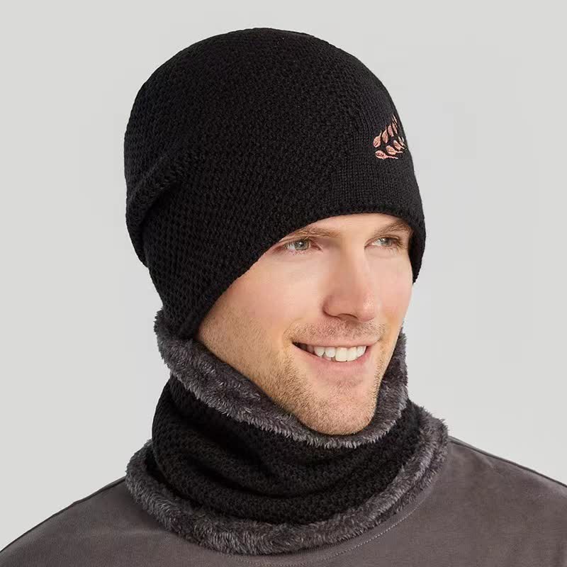 Lot de 2 bonnets et cache-cou brodés en blé