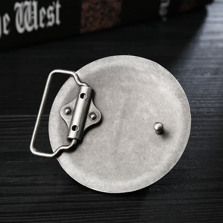 Ceinture en cuir à boucle ronde pour homme avec motif arbre de vie