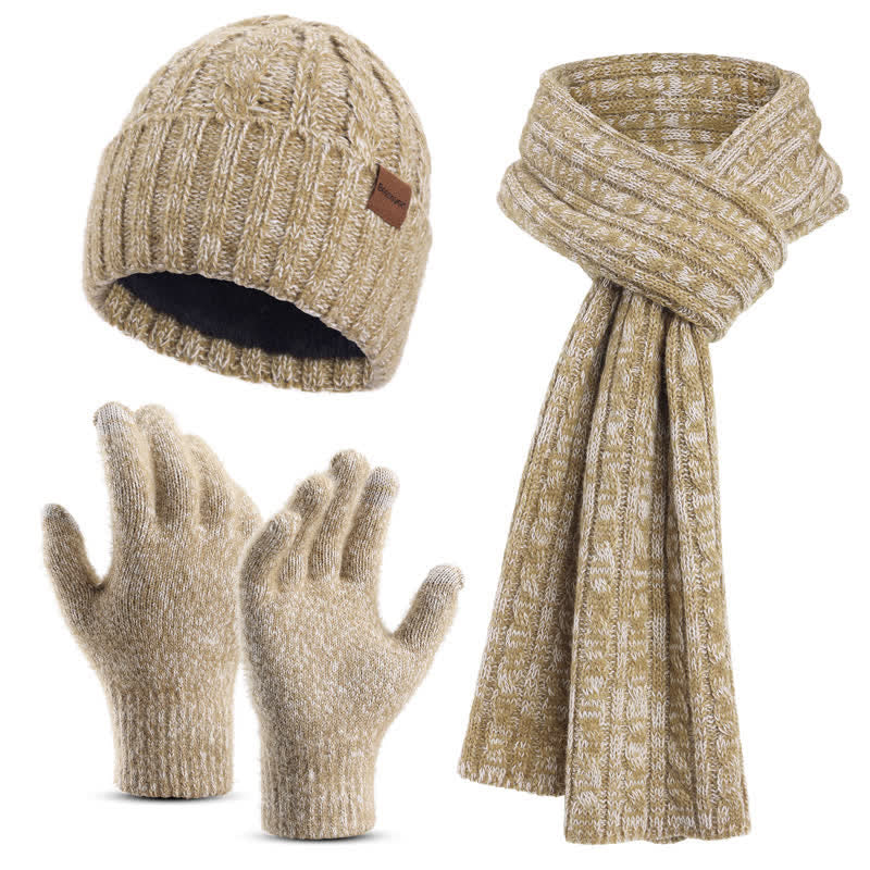 Ensemble de 3 gants unisexes élégants avec chapeau, écharpe longue et écran tactile