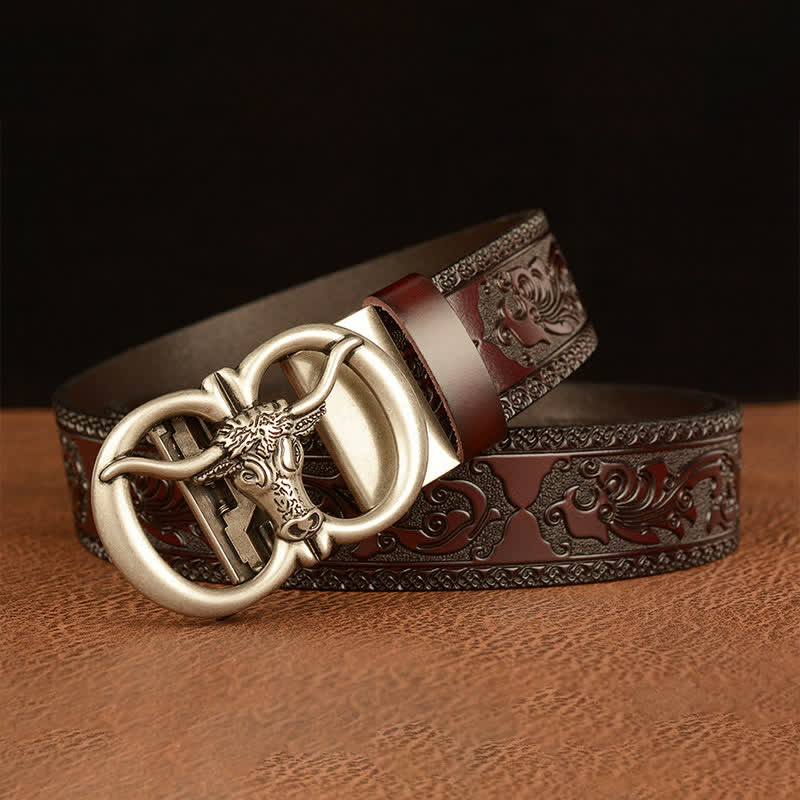 Ceinture en cuir avec boucle tête de taureau pour homme