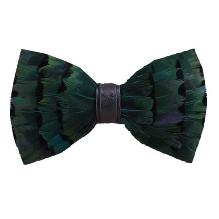 Nœud papillon en plumes de queue de pinson vert foncé avec épingle à revers