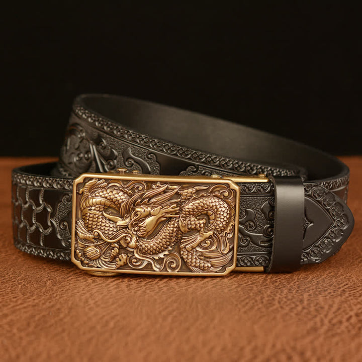 Ceinture en cuir à boucle carrée pour homme avec dragon