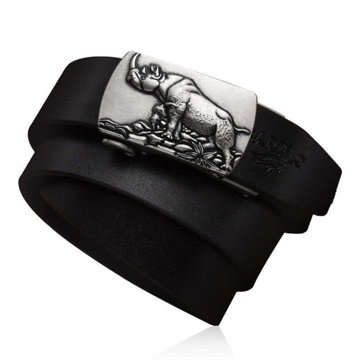 Ceinture en cuir à boucle automatique pour homme avec motif rhinocéros debout