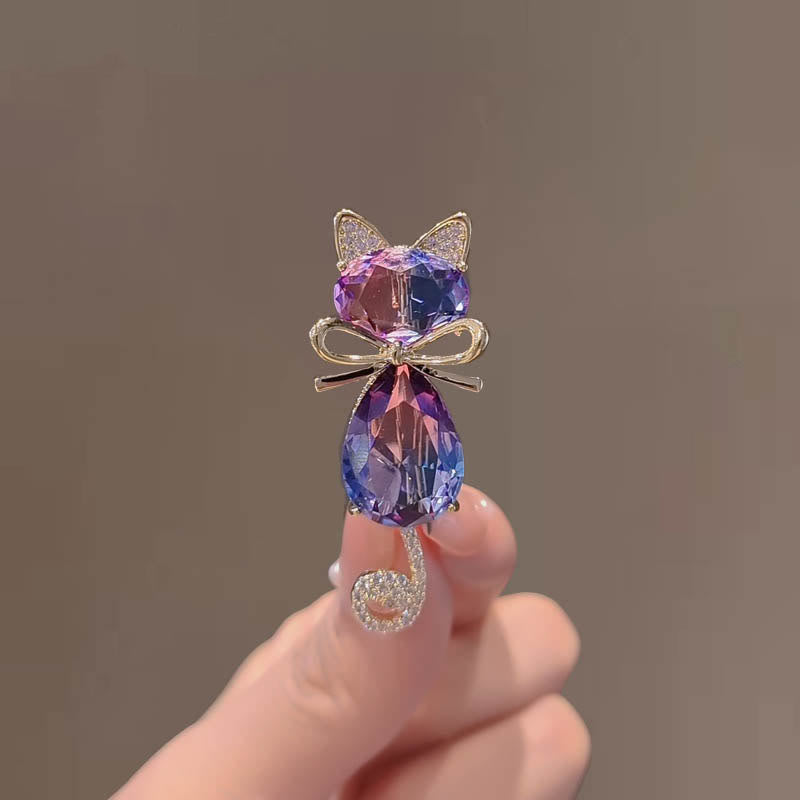 Broche en strass pour femme en forme de chaton mignon