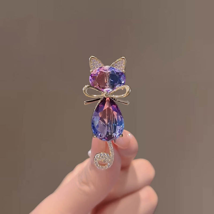 Broche en strass pour femme en forme de chaton mignon