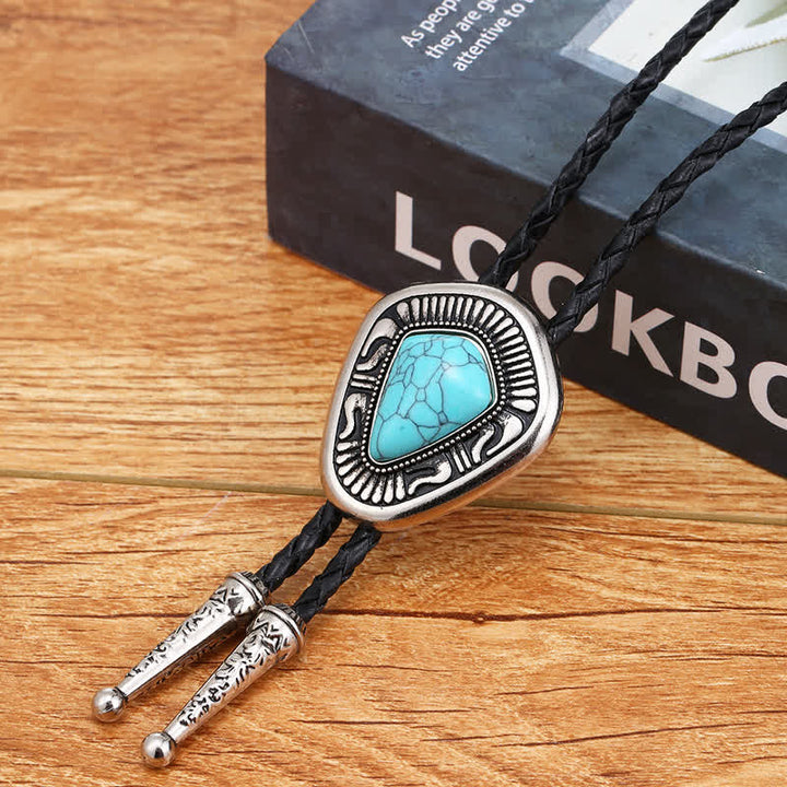 Cravate bolo spéciale géométrique en pierre turquoise bleue en agate